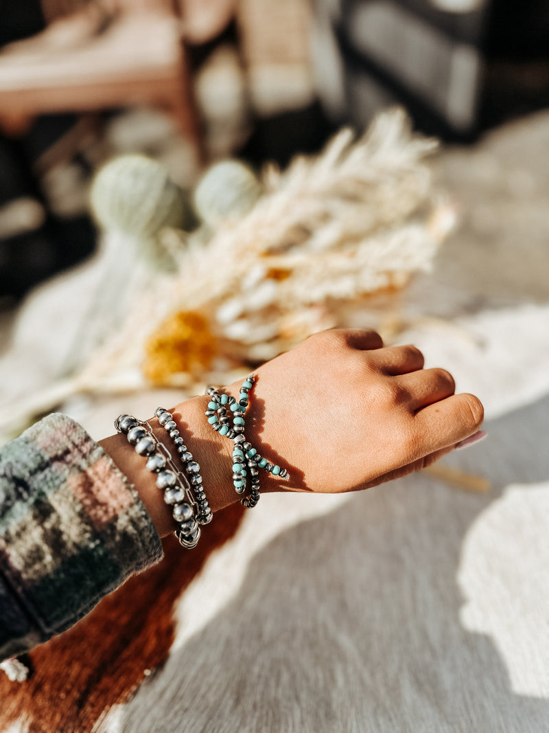 7" SS + Turq Bow Bracelet