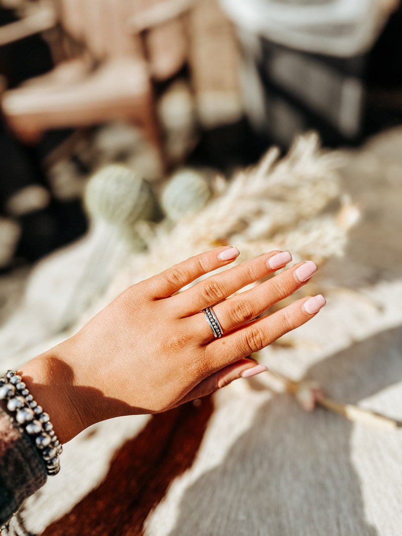 Smooth Oxidized Ball Stacker Ring