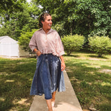 Denim Flared Midi Skirt
