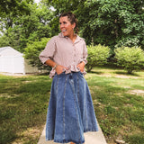 Denim Flared Midi Skirt
