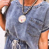 Chambray Denim Boat Neck Crop Top