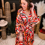 Pink Mix Wavy Print Cinch Waist Dress