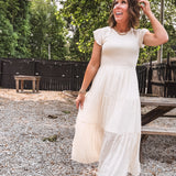Cream Smocked Tiered Midi Dress