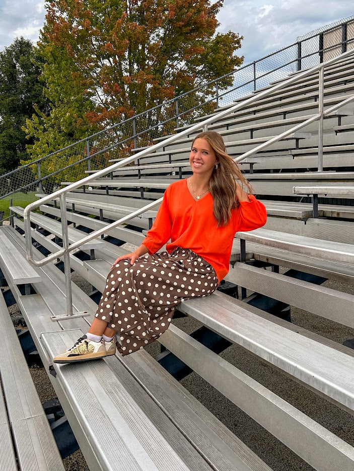 Soft, 3/4 sleeve V neck blouse.