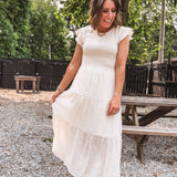 Cream Smocked Tiered Midi Dress