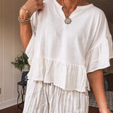 Off White Ruffle Hem Crop Pullover