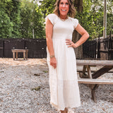 Cream Smocked Tiered Midi Dress
