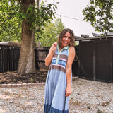 Blue Washed Fabric Mixed Sleeveless Maxi