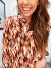 Wine Multi Abstract Print Button Up Blouse