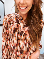 Wine Multi Abstract Print Button Up Blouse