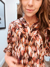 Wine Multi Abstract Print Button Up Blouse