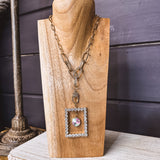 CRYSTAL PICTURE FRAME NECKLACE WITH CENTER DROP