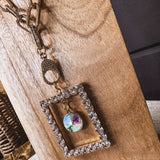 CRYSTAL PICTURE FRAME NECKLACE WITH CENTER DROP