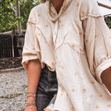 Sunshine Embroidered Linen Gauze Flowy Button Up