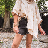 Sunshine Embroidered Linen Gauze Flowy Button Up