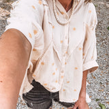Sunshine Embroidered Linen Gauze Flowy Button Up