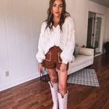 Brown Embroidered Pocket Shorts