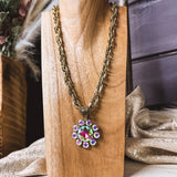 CRYSTAL AB FLOWER PENDANT NECKLACE