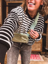 Black & White Split Stripe Round Neck Crew