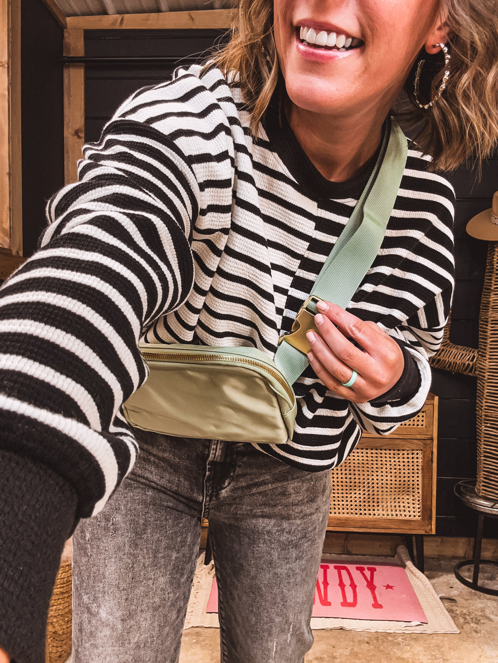 Black & White Split Stripe Round Neck Crew