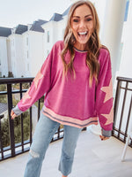 Orchid Star Patch Sleeve Mineral Wash Pullover