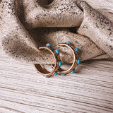 TURQ ROUND STONE AND GOLD HOOP EARRING