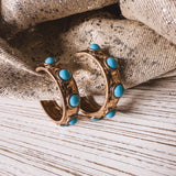 TURQ ROUND STONE AND GOLD HOOP EARRING