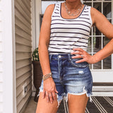 Ivory/Black Scoop Neck Fitted Stripe Tank