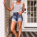 Ivory/Black Scoop Neck Fitted Stripe Tank