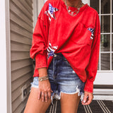 Red Flag Star Sequin Patch Top Slouchy Sleeve