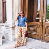 Denim Pintuck Puff Sleeve Blouse