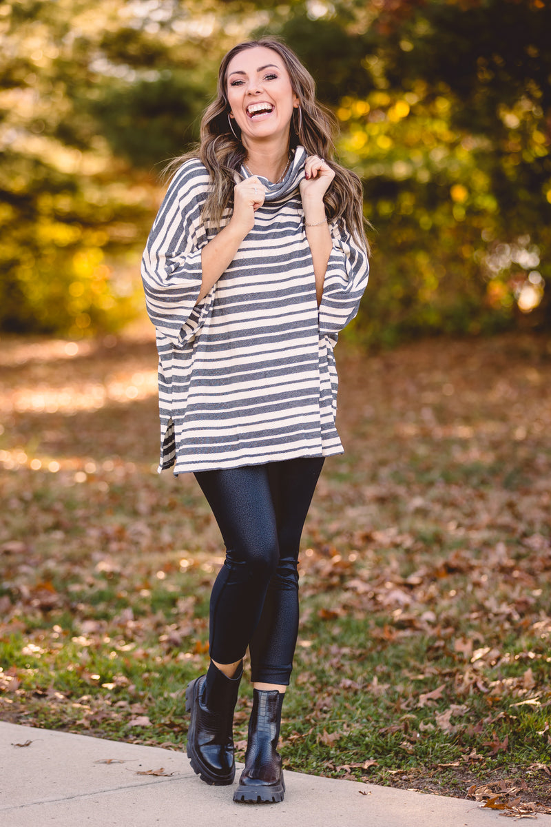 Black & White Stripe Dolman Poncho