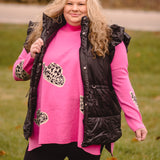 Black Puffer Vest with Shoulder Ruffle Detail