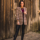 Camel + Wine Checkered Blazer