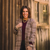 Camel + Wine Checkered Blazer