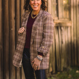 Camel + Wine Checkered Blazer