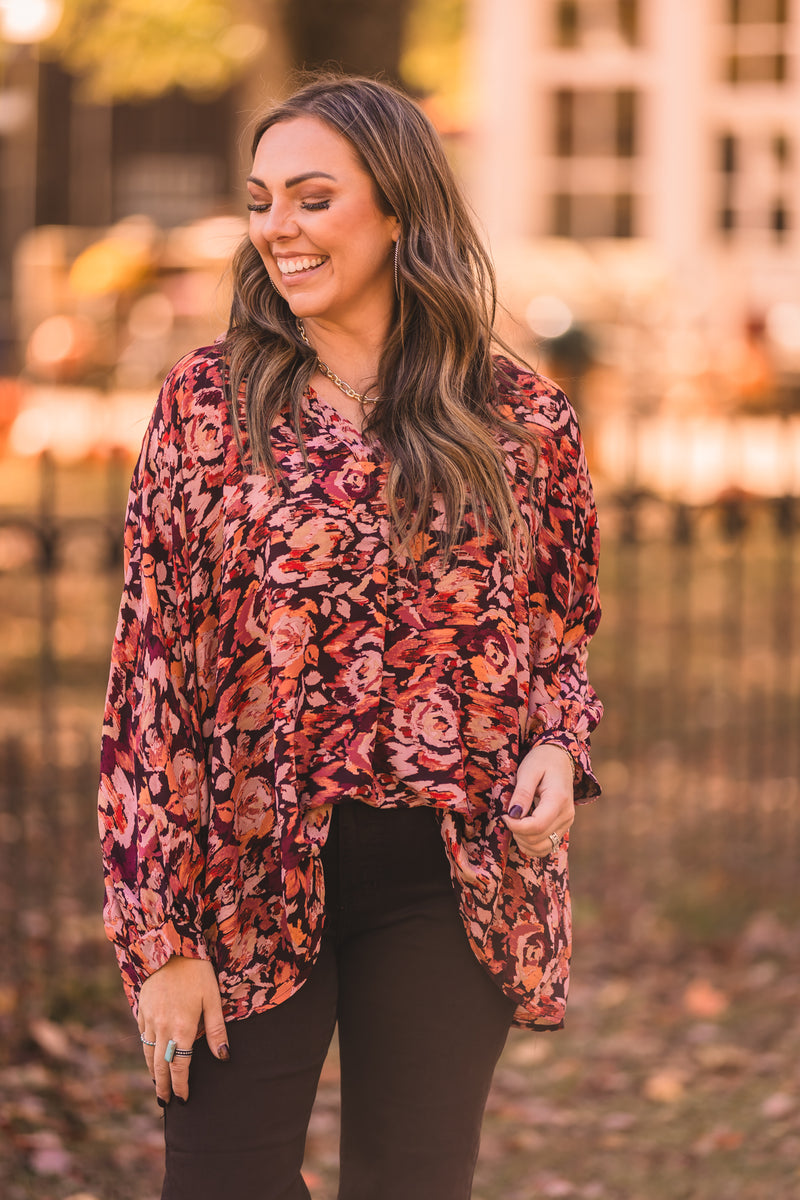 Mauve Watercolor Floral Dolman