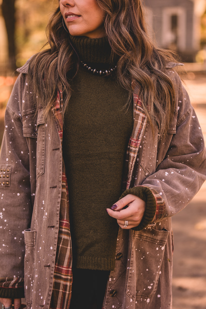 Brown Mineral Wash Paint Splatter Starburst Jacket