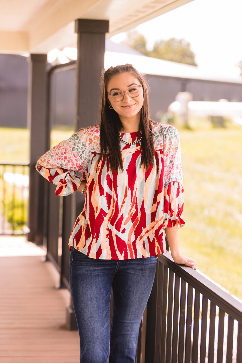 Brush Stroke + Cheetah Mix Blouse