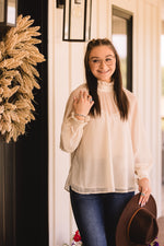 Cream Sheer High Ruffle Neck Blouse
