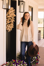 Cream Sheer High Ruffle Neck Blouse