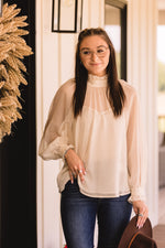Cream Sheer High Ruffle Neck Blouse