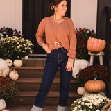 Dolman V Neck Sweater with Rib Hem + Front Seam