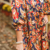 Navy Paisley Mix Tiered Dress