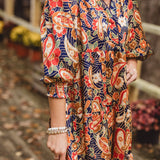 Navy Paisley Mix Tiered Dress