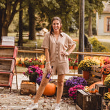 Camel Collared Shorts Romper