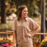 Camel Collared Shorts Romper