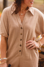 Camel Collared Shorts Romper