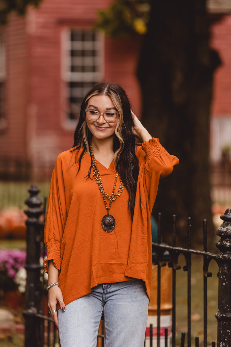 Walnut Collared Dolman Placket Blouse