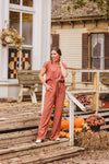 Camel Velvet Satin Wide Leg Pant